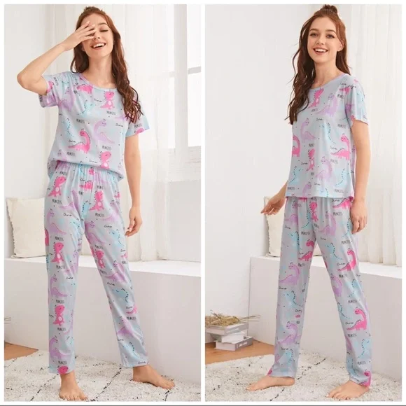 New Gray Dino Tee & Pants Pajama Set​ - Picture 2 of 3